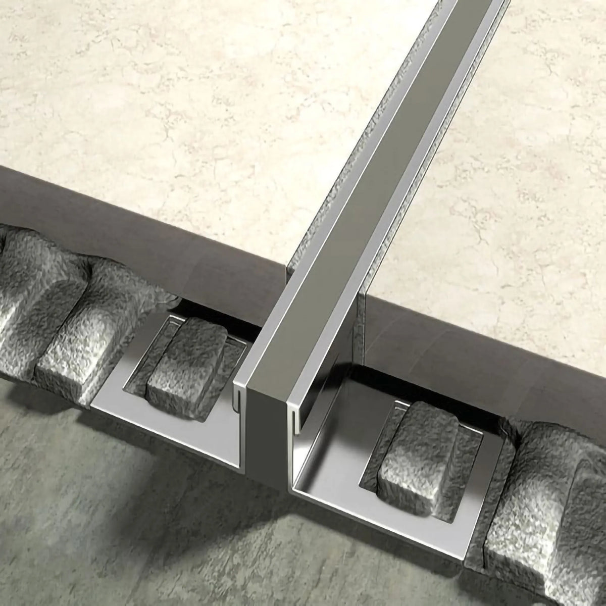 Lifestyle image of the expansion joint profile made of stainless steel with grey EPDM insert