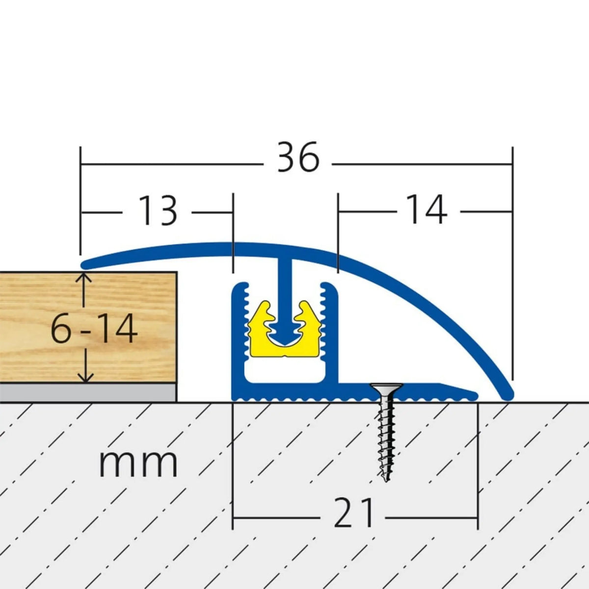 Dimensioned drawing DURAL end profile CLIPPER