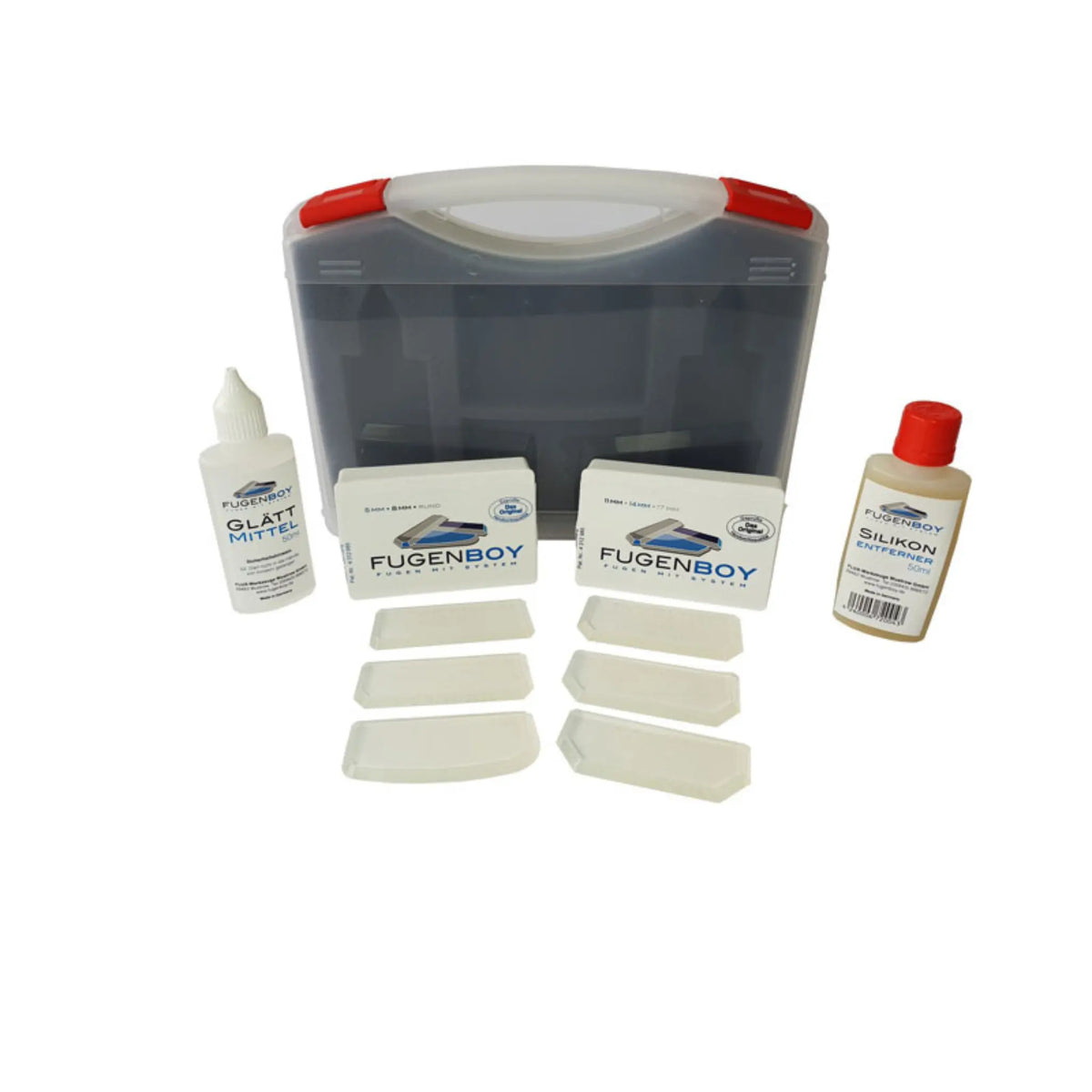Case with grout pullers from Fugenbox and silicone remover