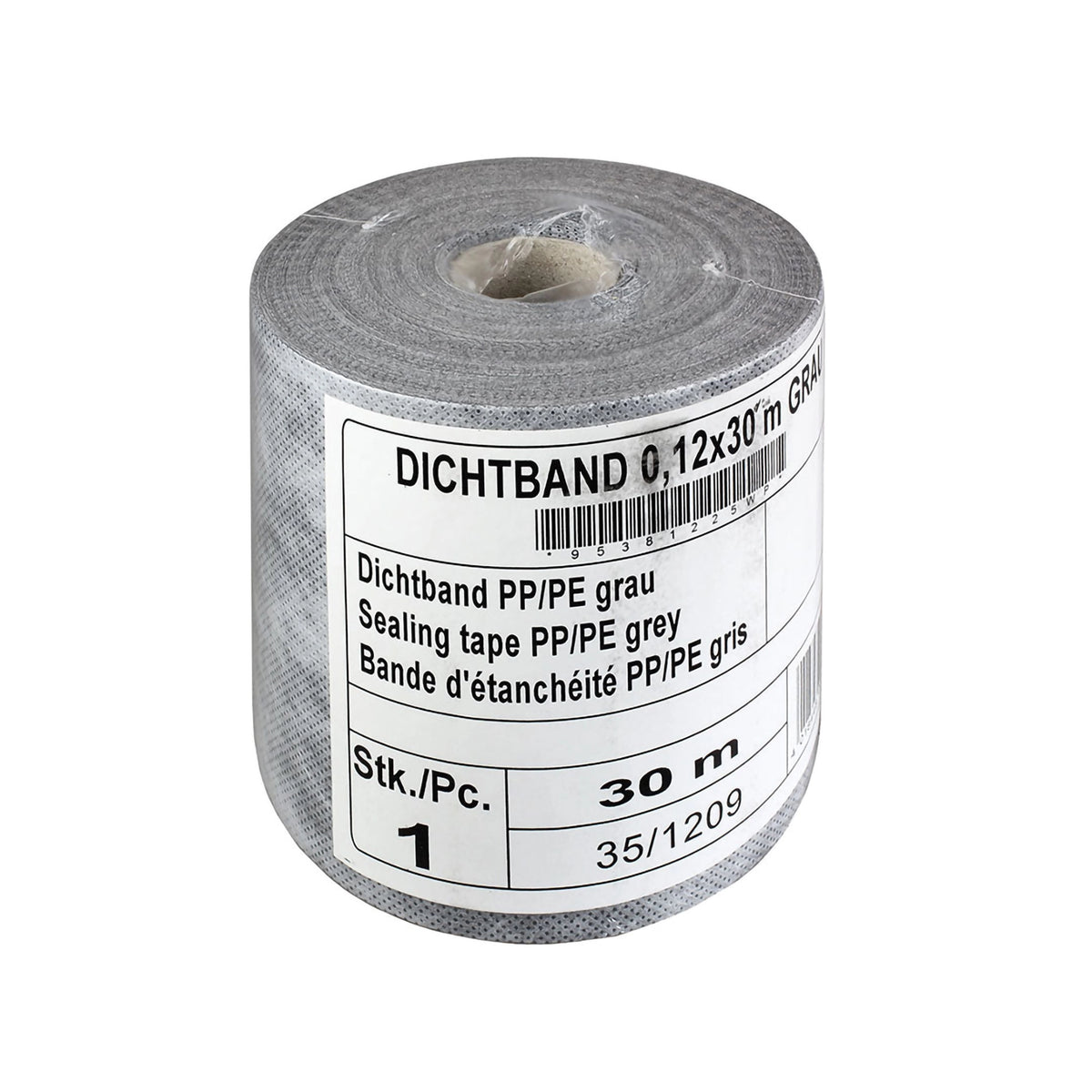 Grey sealing tape rolled up with print