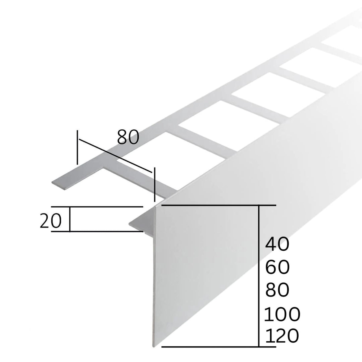 Dimensioned drawing balcony angle profile T-shape with square-perforated leg