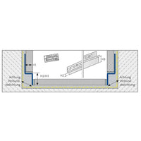 Drawing of a walk-in shower with marked slope wedges for wall connection for the left and right side