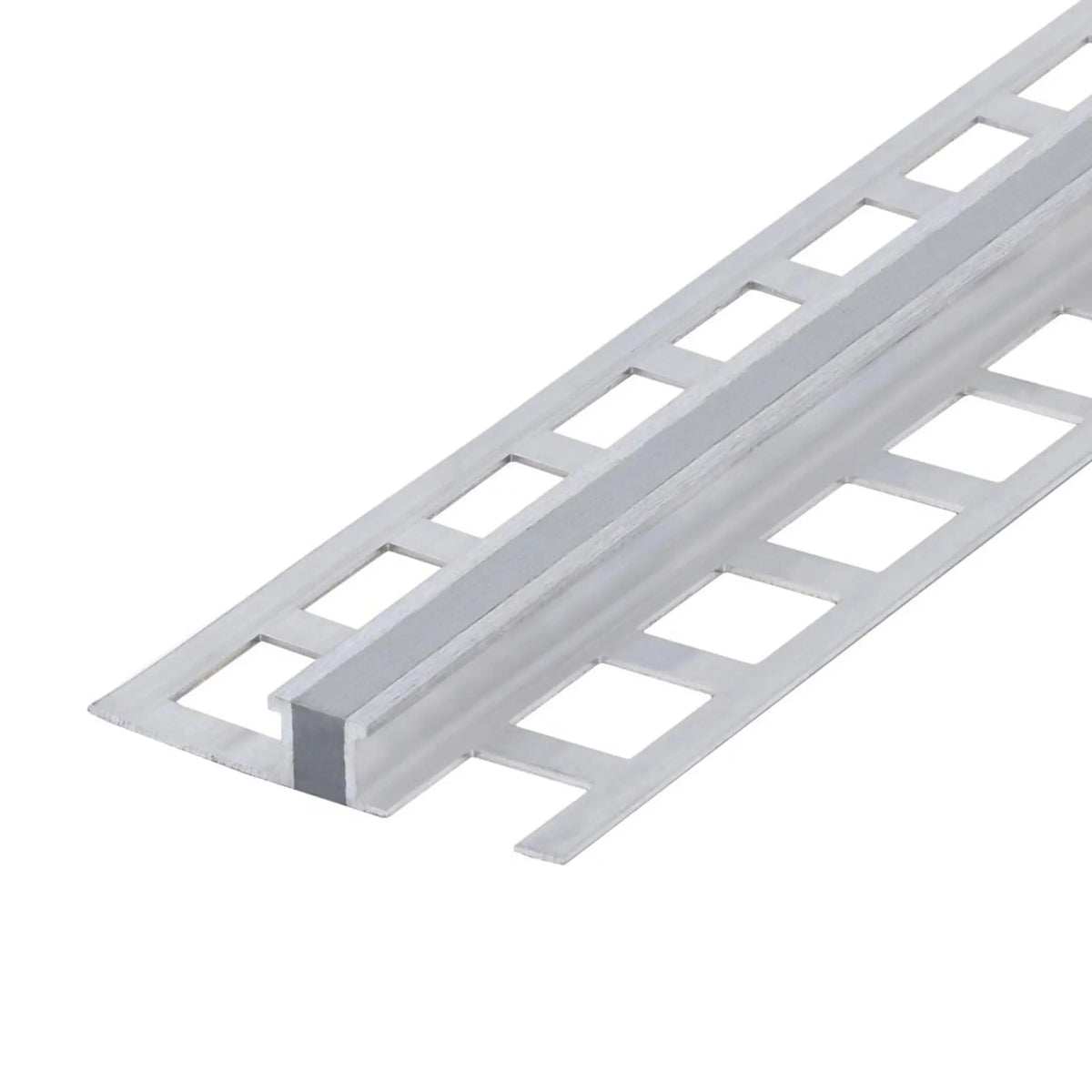 Expansion joint profile made of aluminium with grey EPDM insert and square-perforated legs
