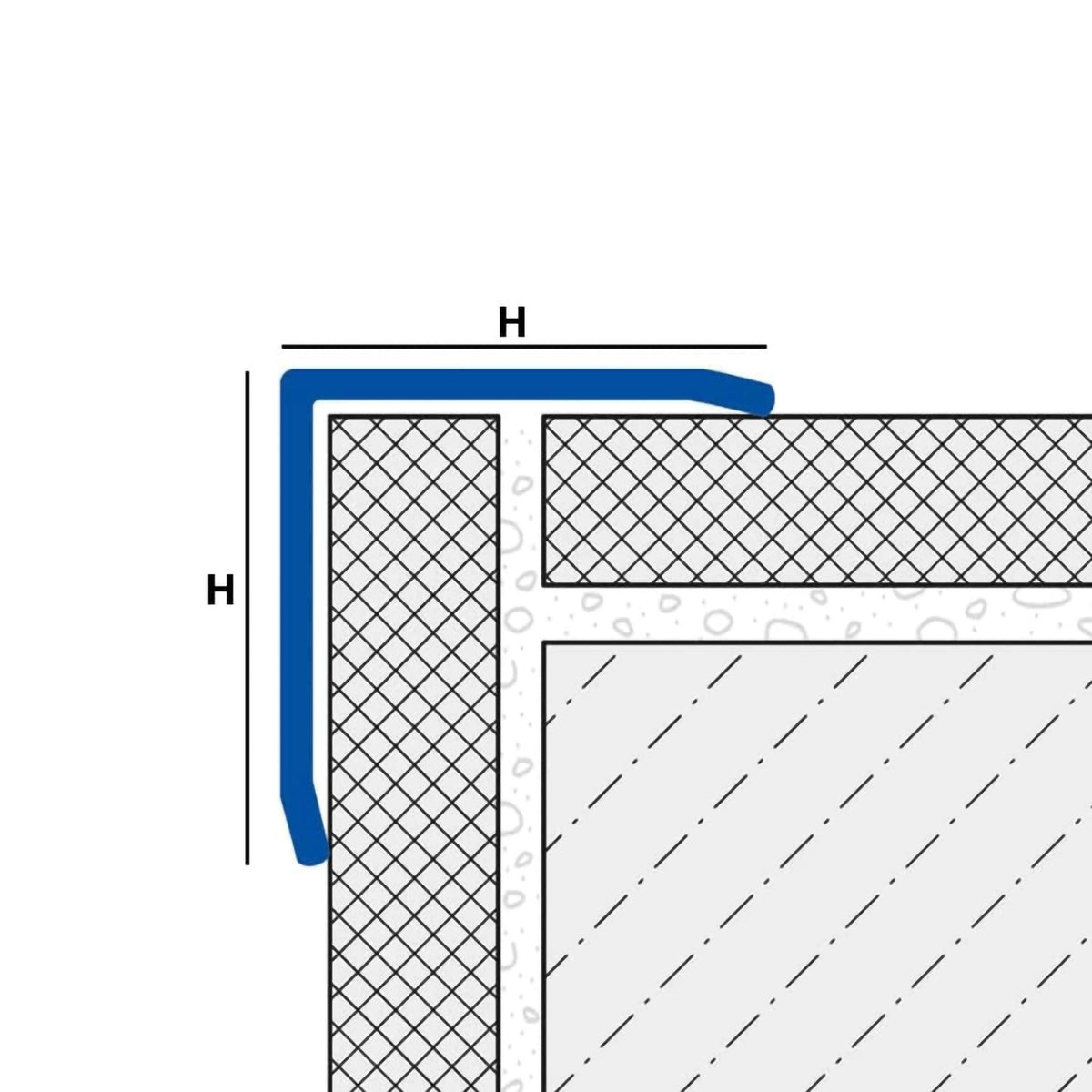 Drawing corner guard triple-folded showing height / width "H"