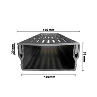 Dimensioned drawing drainage channel UD Pro 100 black with channel body made of black rigid PVC #A0003386
#A0003388
