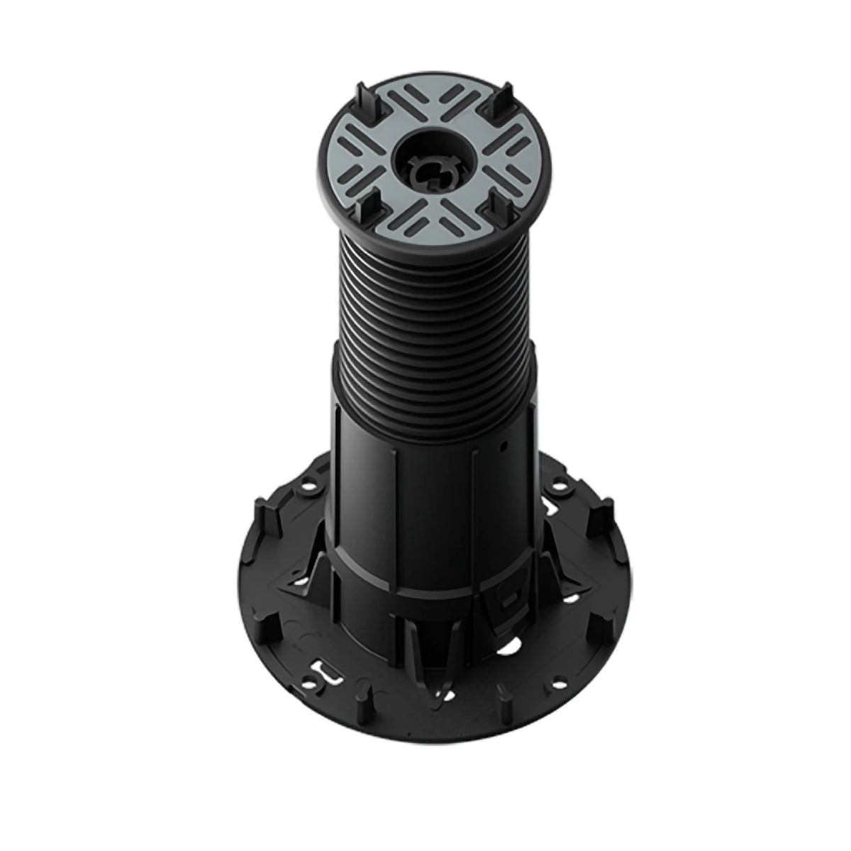 Pedestal Flexibal Pro L screwed up high made of black PVC with self-levelling pedestal head for 4mm joint widths.
#A0005225
#A0005226
