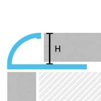 Drawing quarter-round profile stainless steel showing height H