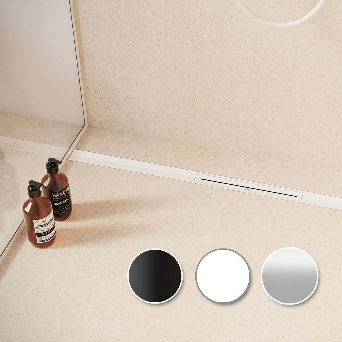 Lifestyle image adjustable shower drain complete set for flexible use in the floor